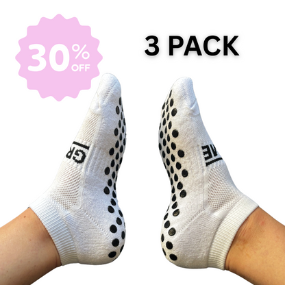 3 Pack Bundle - White Ankle Grip Socks
