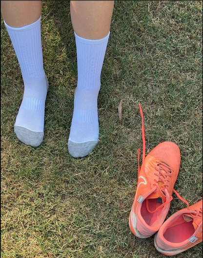 White Crew Grip Socks - M/L size