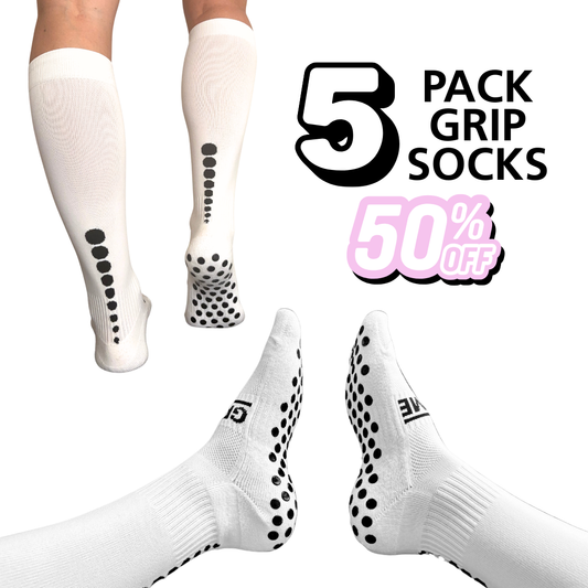 White Football Grip Sock - 5 pack