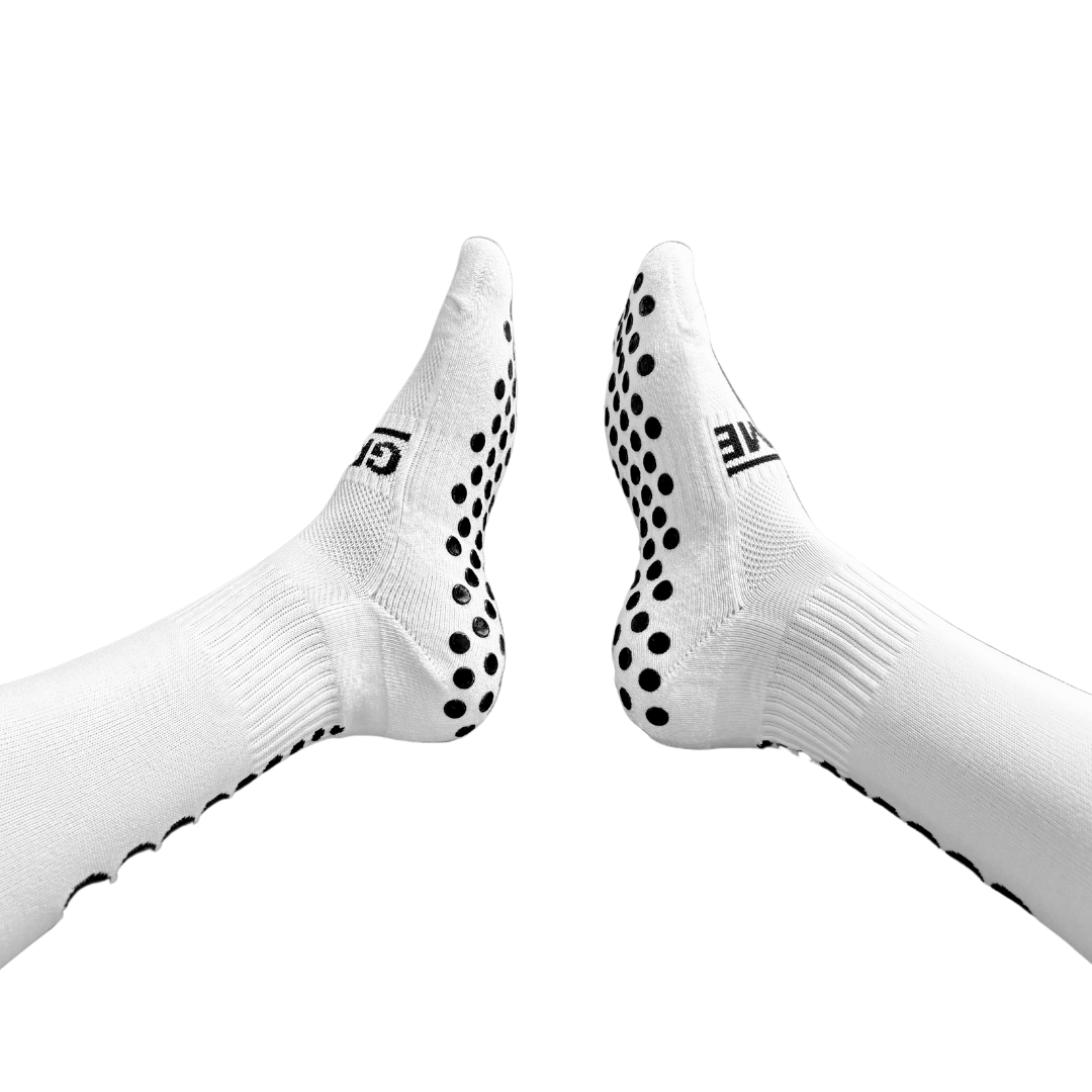 White Knee-Length Grip Football Socks Non-Slip Soccer Socks for